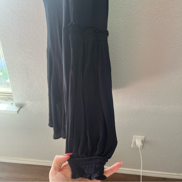 free people black tie neck ruffled cuff tunic top Size XS - Picture 5 of 10
